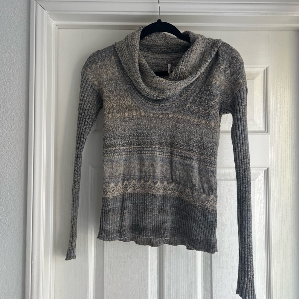 Gray Cowl Neck Free People Knit Sweater